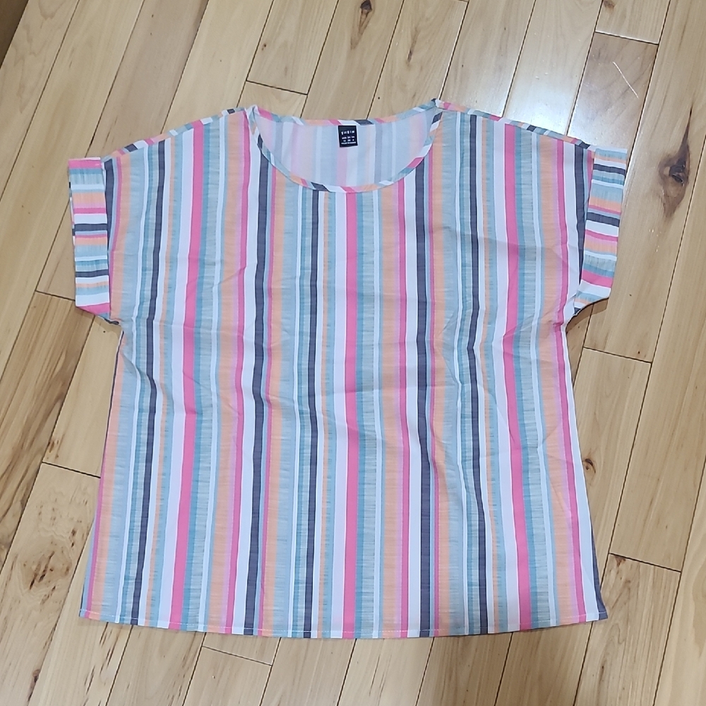 Colorful Striped T-Shirt Women Shein Medium